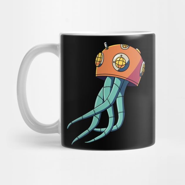 Jellyfish wears diving helmet by rikifadilah